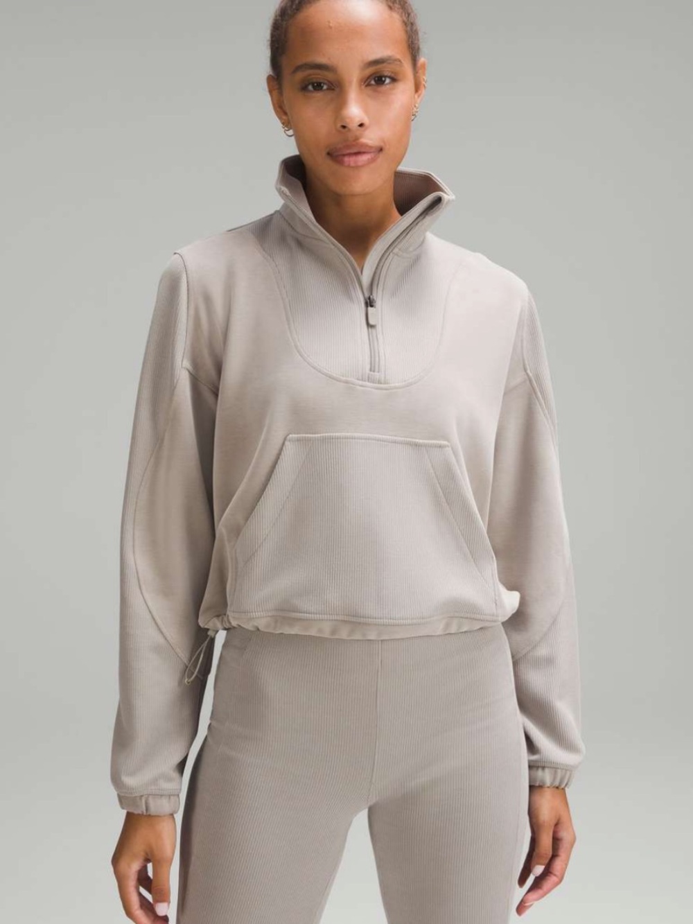 NWT Lululemon Brushed Softstreme Ribbed Half Zip Riverstone Size 8 taupe